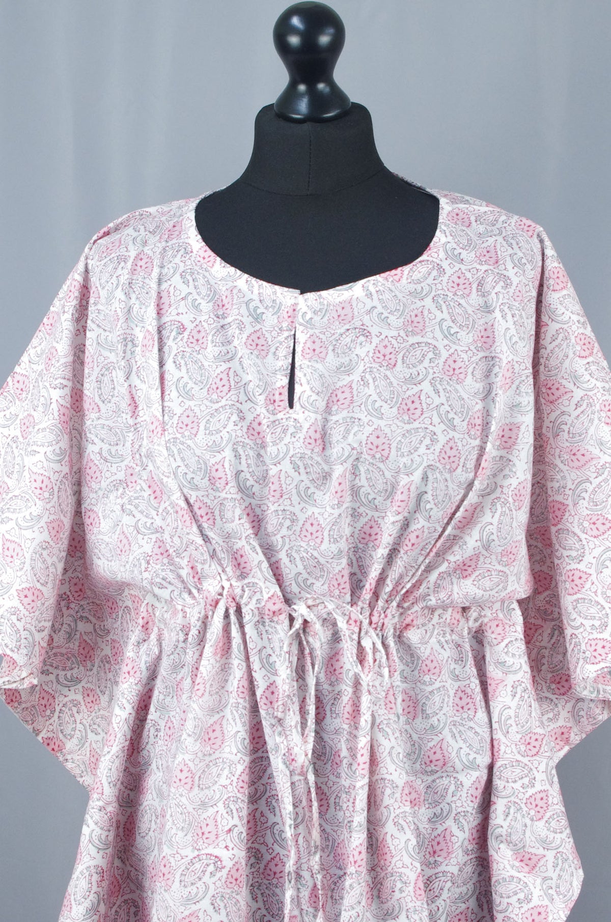 Block Printed Cotton Coverup / Kaftans - Pink Leaves