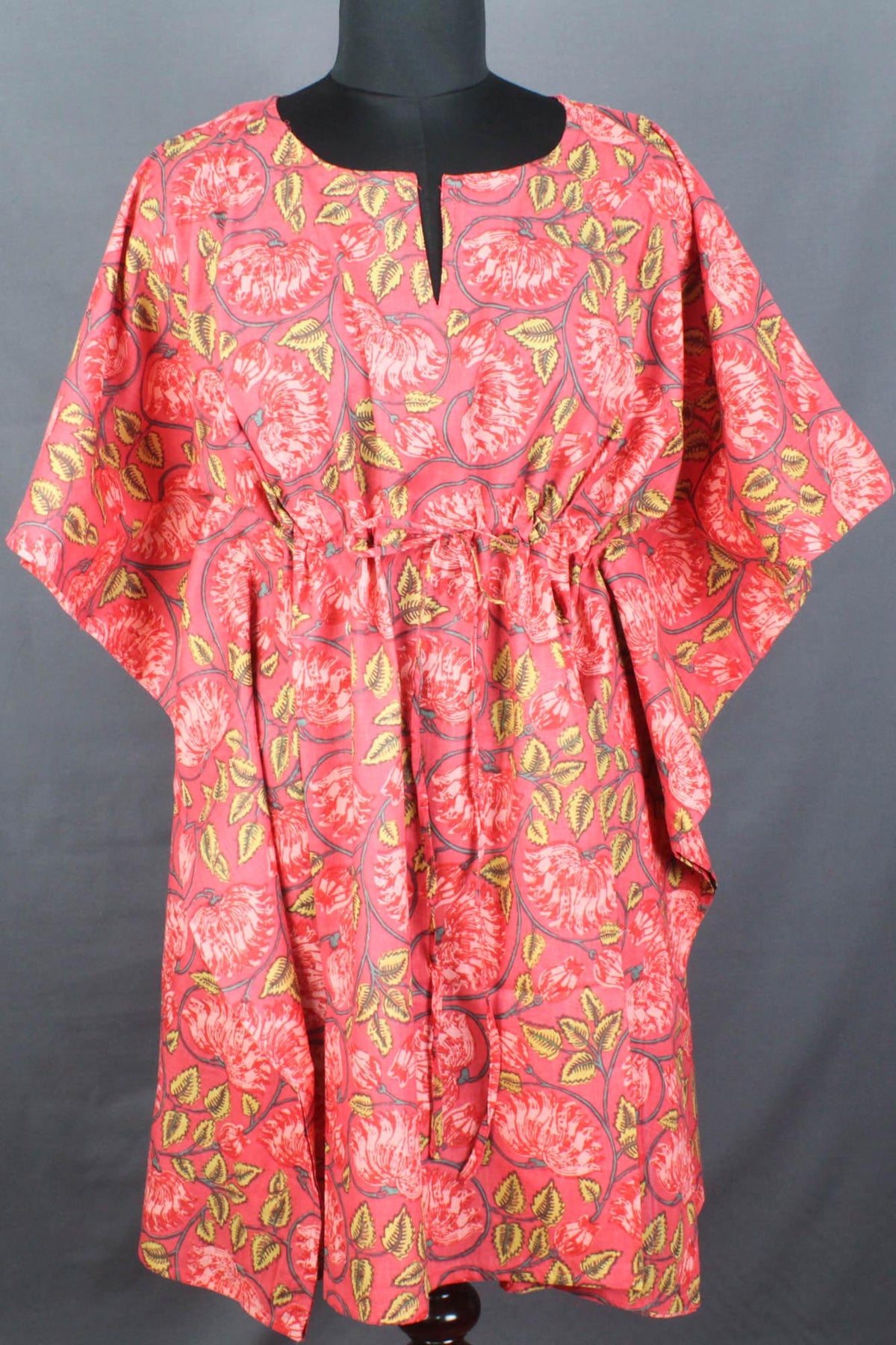 Block Printed Cotton Coverup / Kaftans - Red Lotus