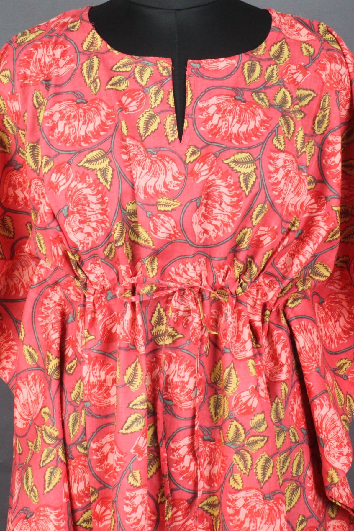 Block Printed Cotton Coverup / Kaftans - Red Lotus