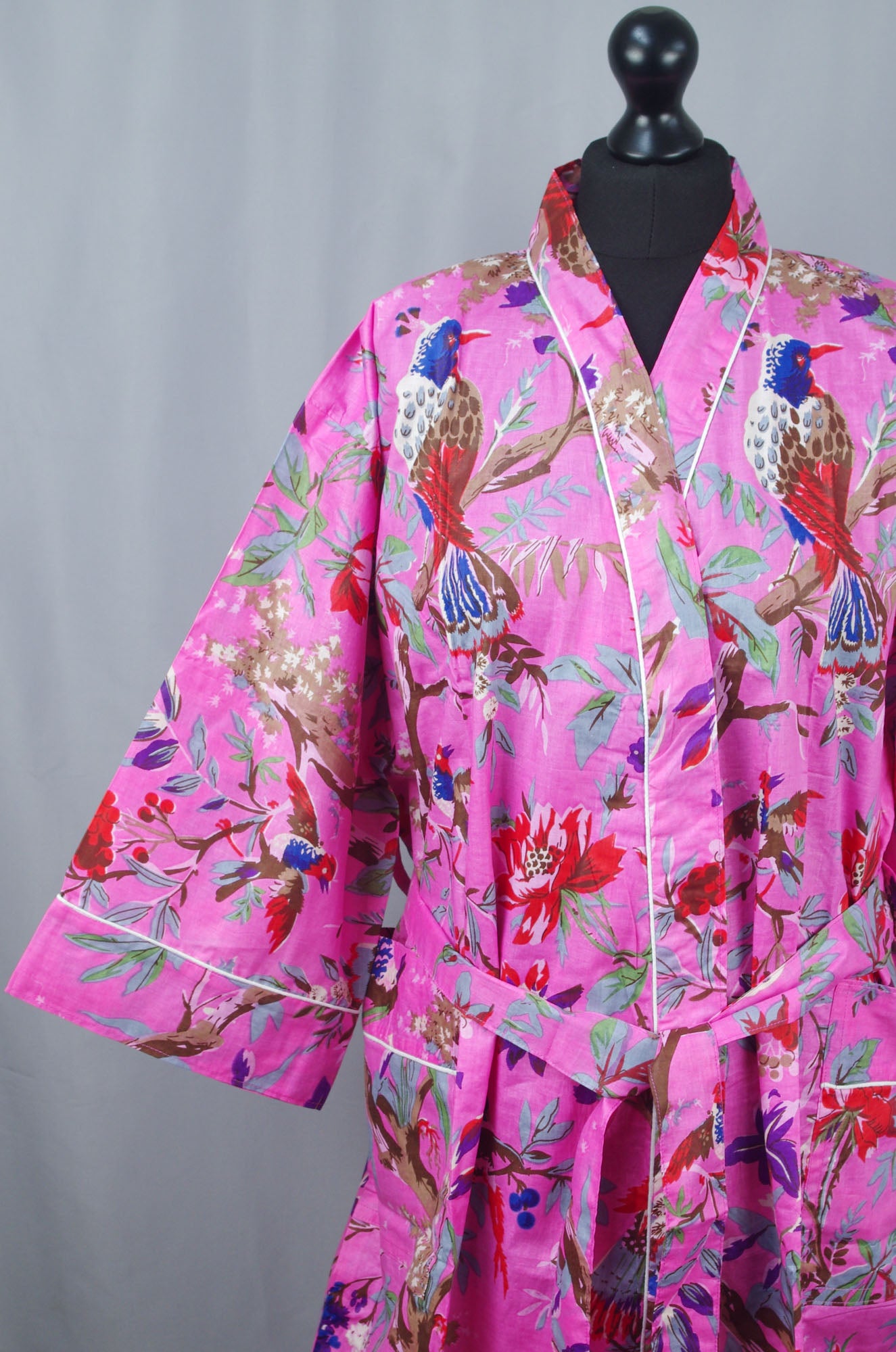 Indian Bird Print Dressing Gown Kimonos  Siesta UK