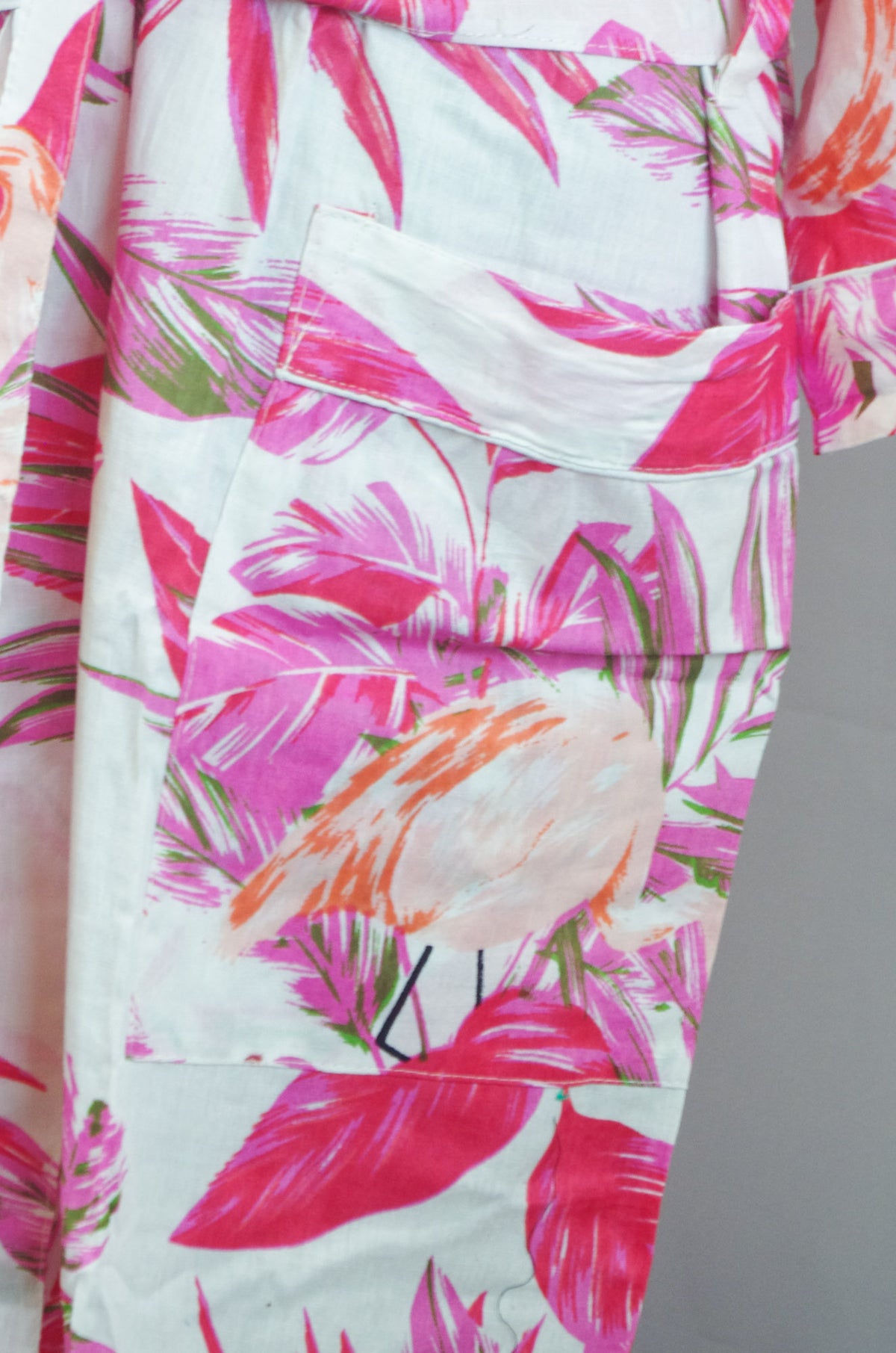 Pink Flamingoes Long Cotton Kimono Dressing Gown