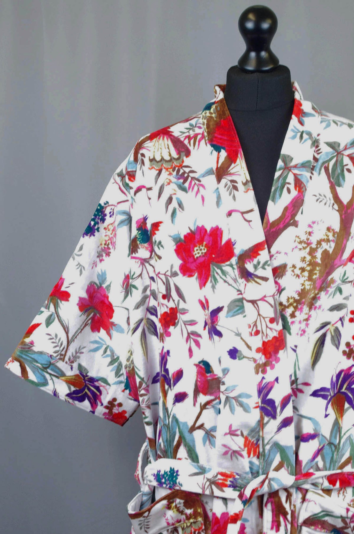 Luxus weiße Paradiesvogel Samt Kimono Boho Robe / Jacke