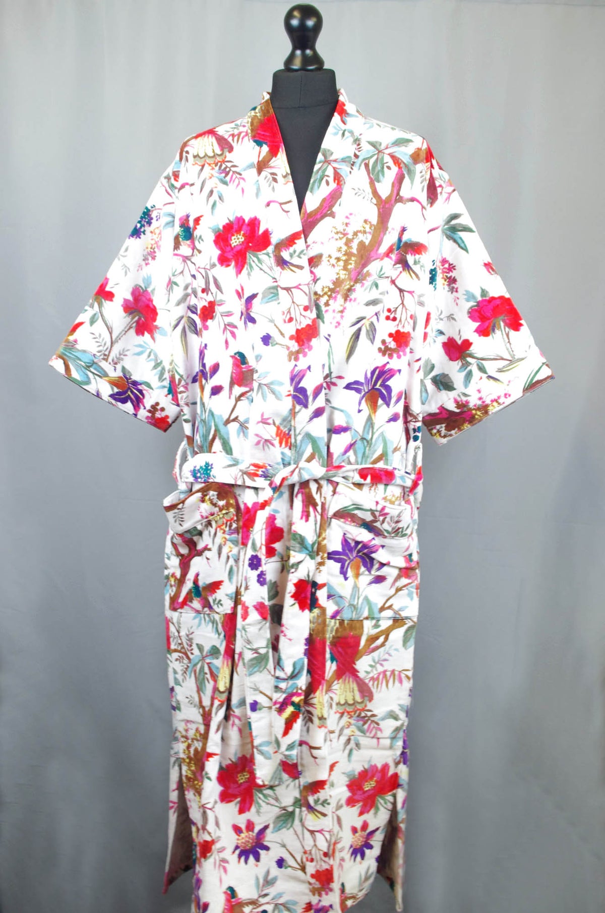 Luxury White Bird Of Paradise Velvet Kimono Boho Robe / Jacket