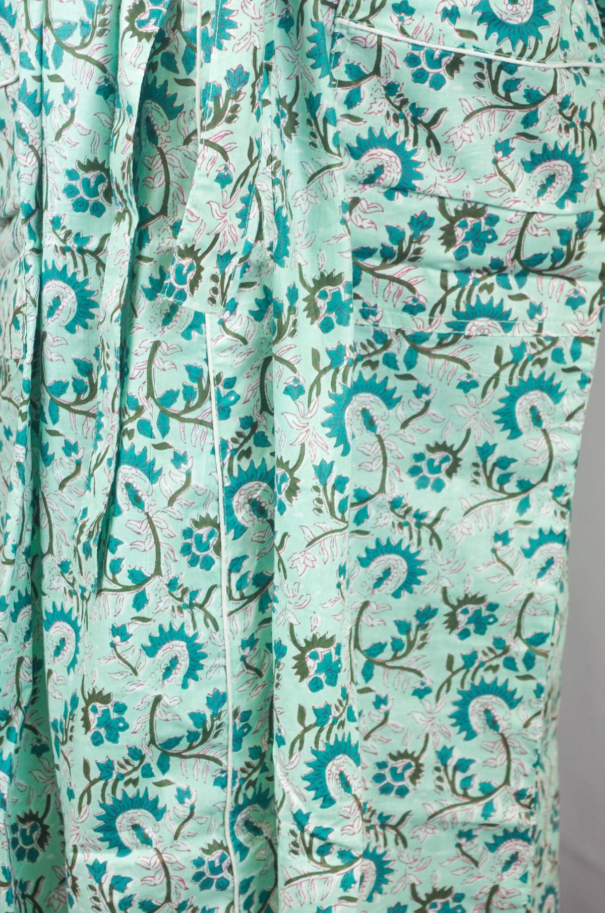 Light Teal Floral Cotton Kimono Dressing Gown