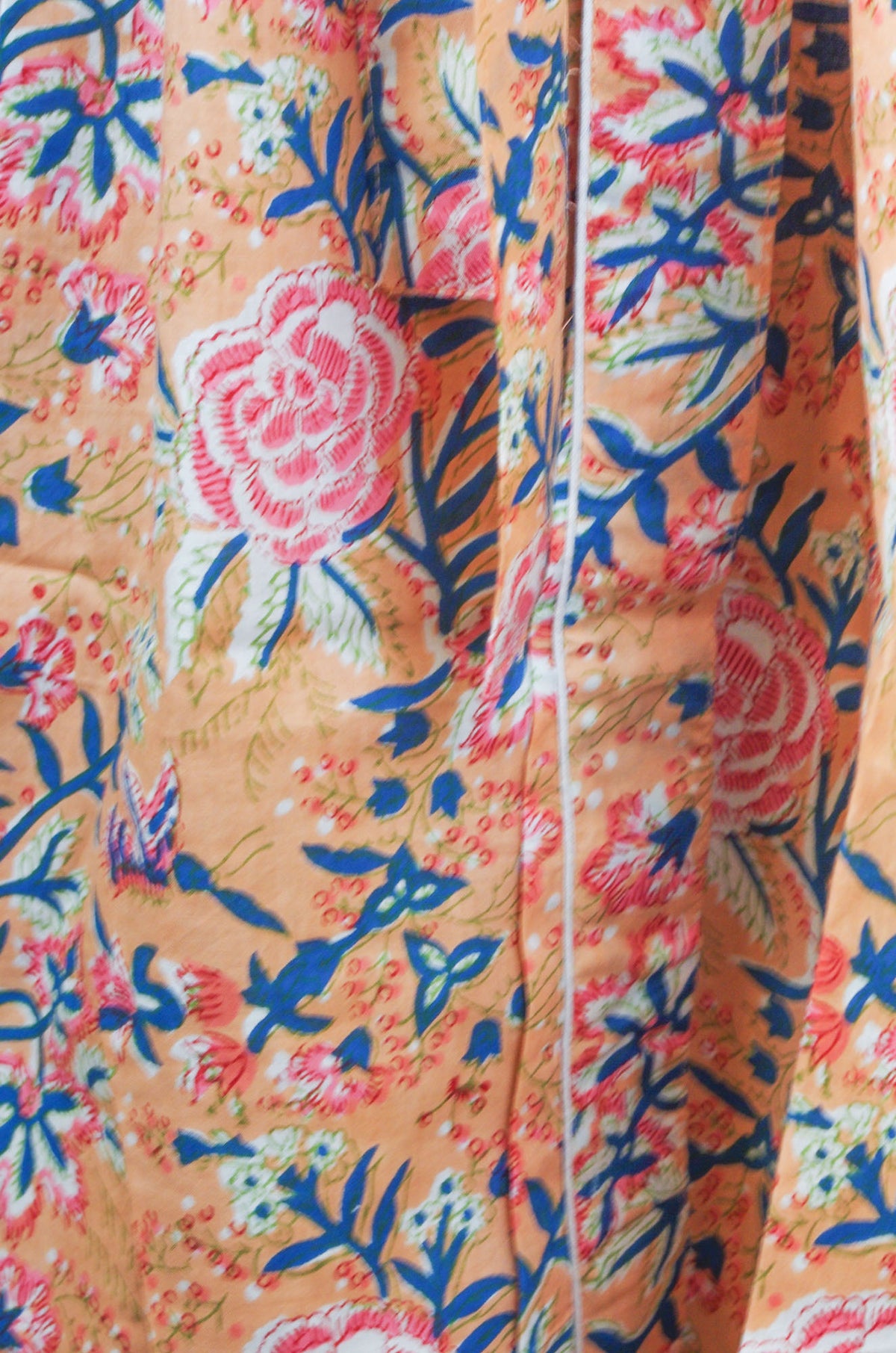 Wild Flowers On Orange Peach Cotton Kimono Dressing Gown