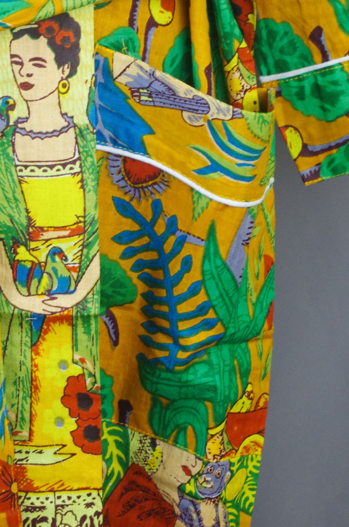 Mustard Yellow Frida Kahlo Cotton Kimono Dressing Gown