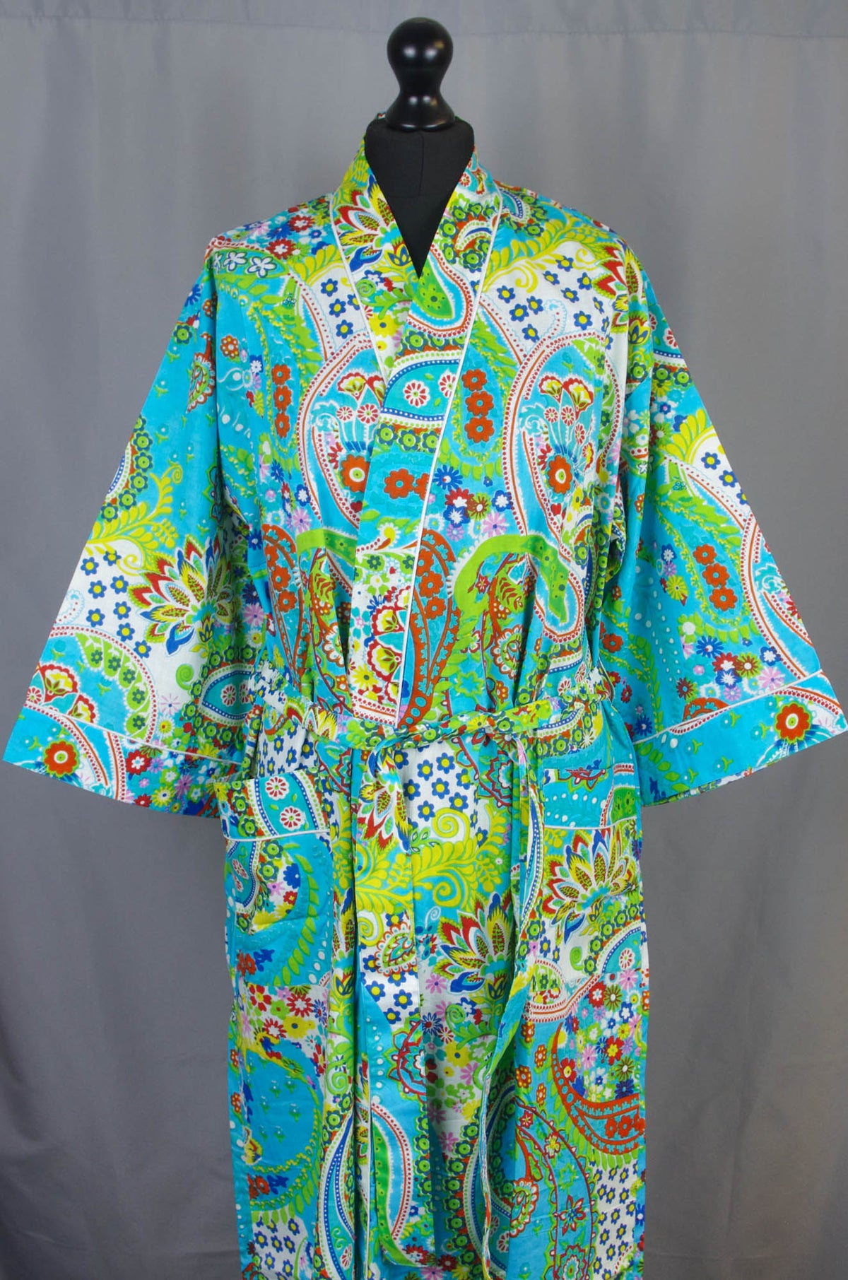 Blue Paisley Cotton Kimono Dressing Gown