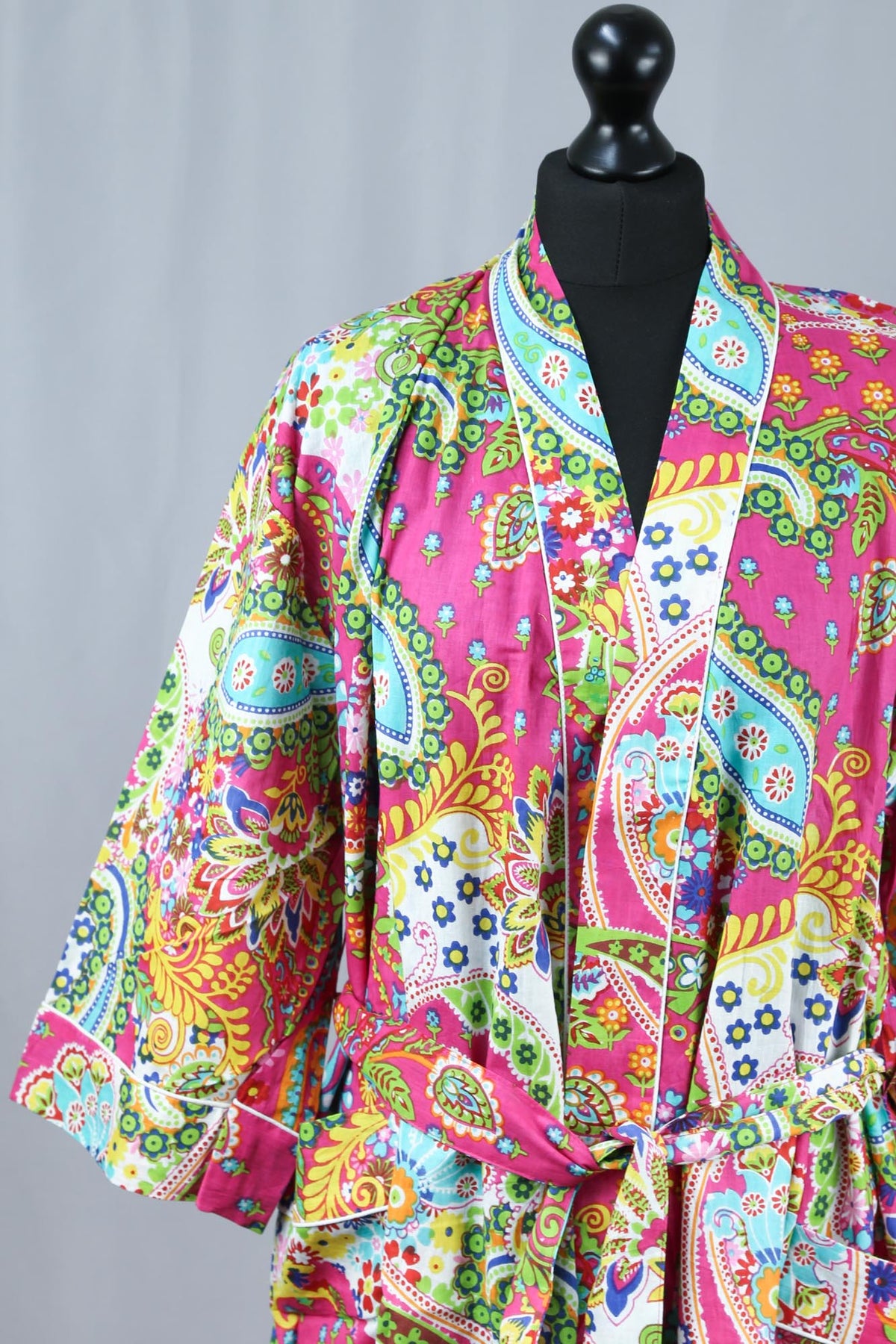 Pink Paisley Cotton Kimono Dressing Gown