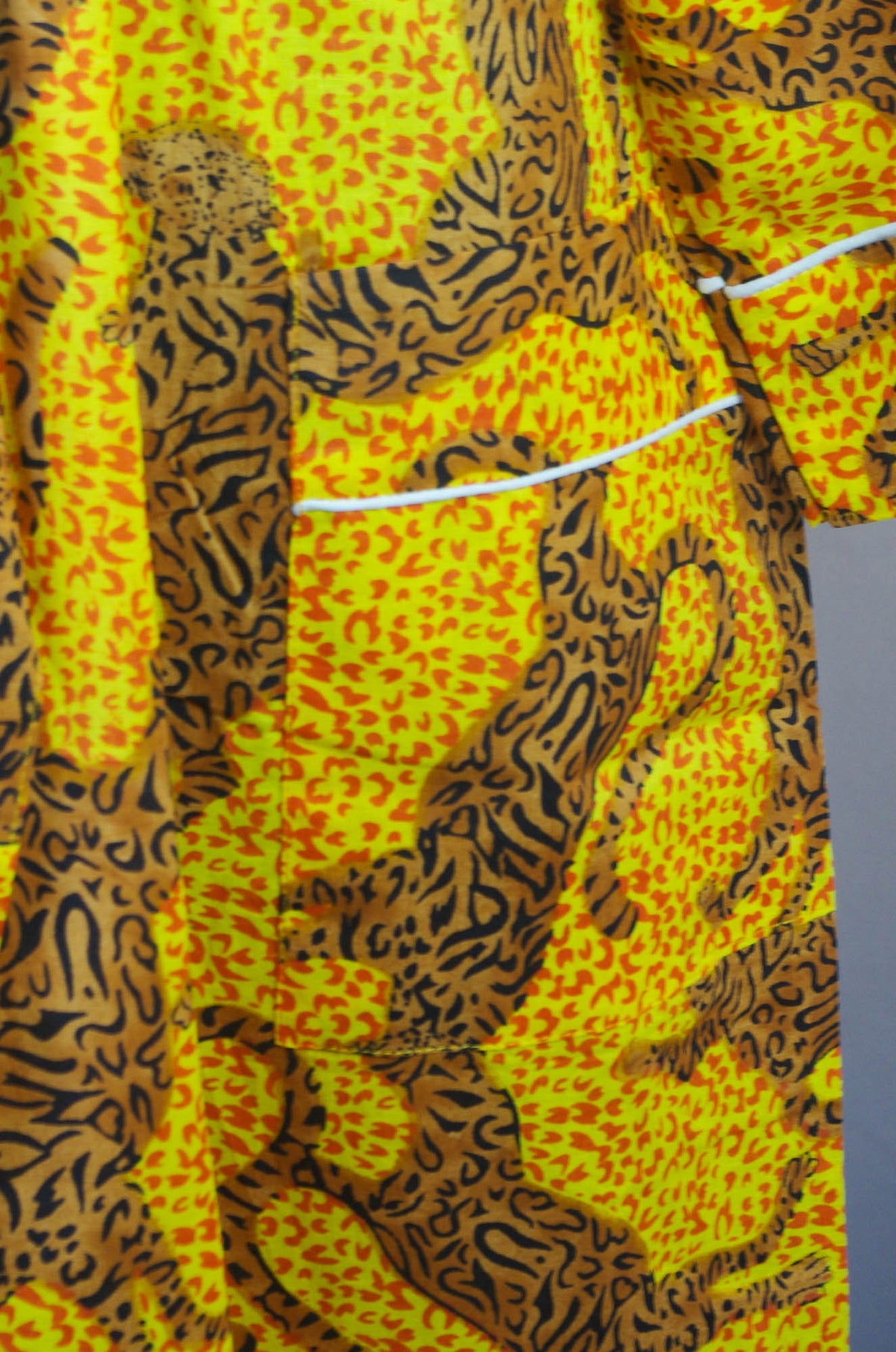 Yellow Tiger Print Long Cotton Kimono Dressing Gown