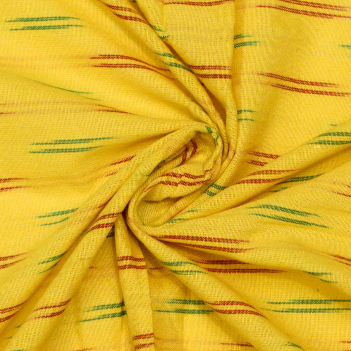 Ikat Hand Woven Cotton Fabric Design - Yellow With Red & Green lines