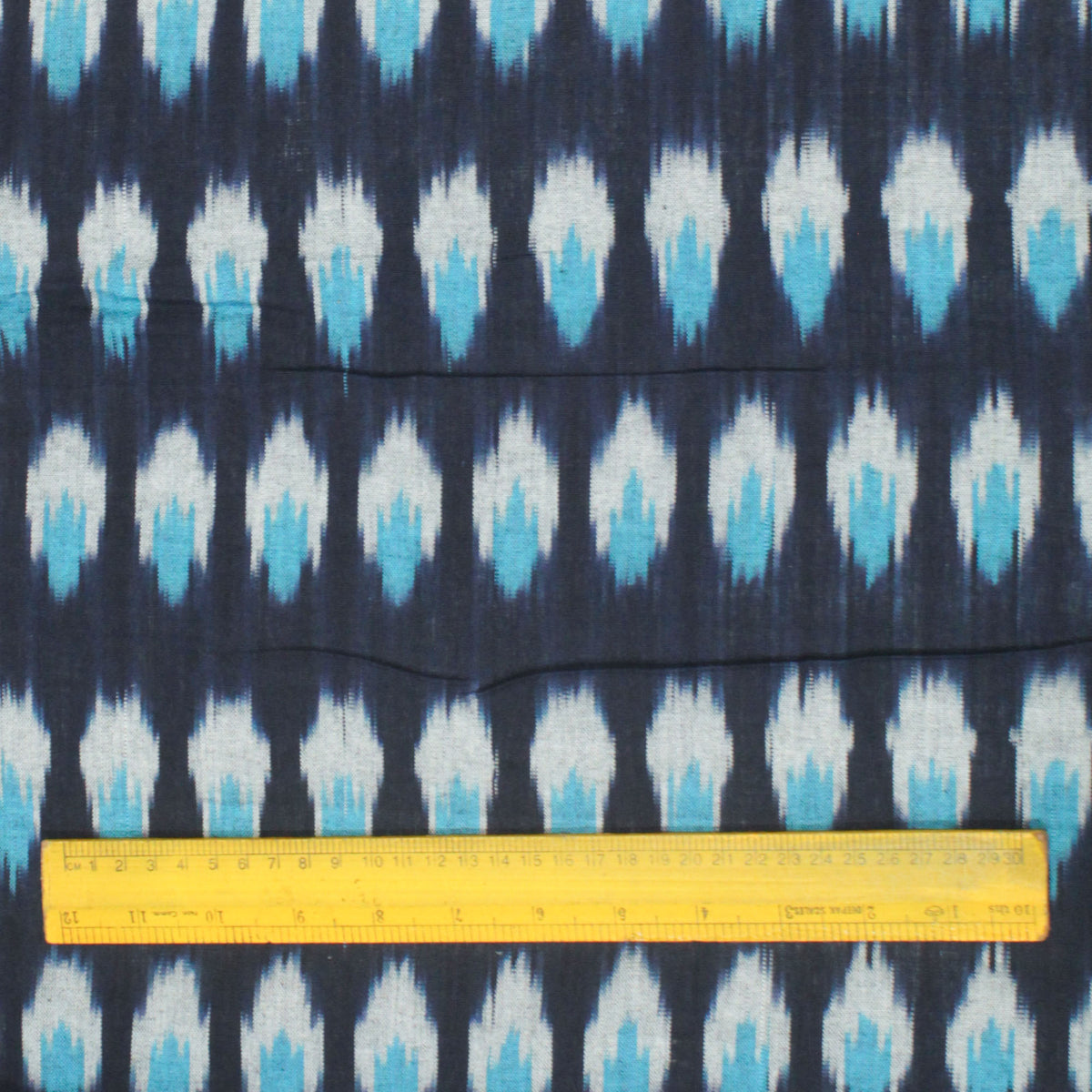 Ikat Hand Woven Cotton Fabric Design - Navy Blue Weave