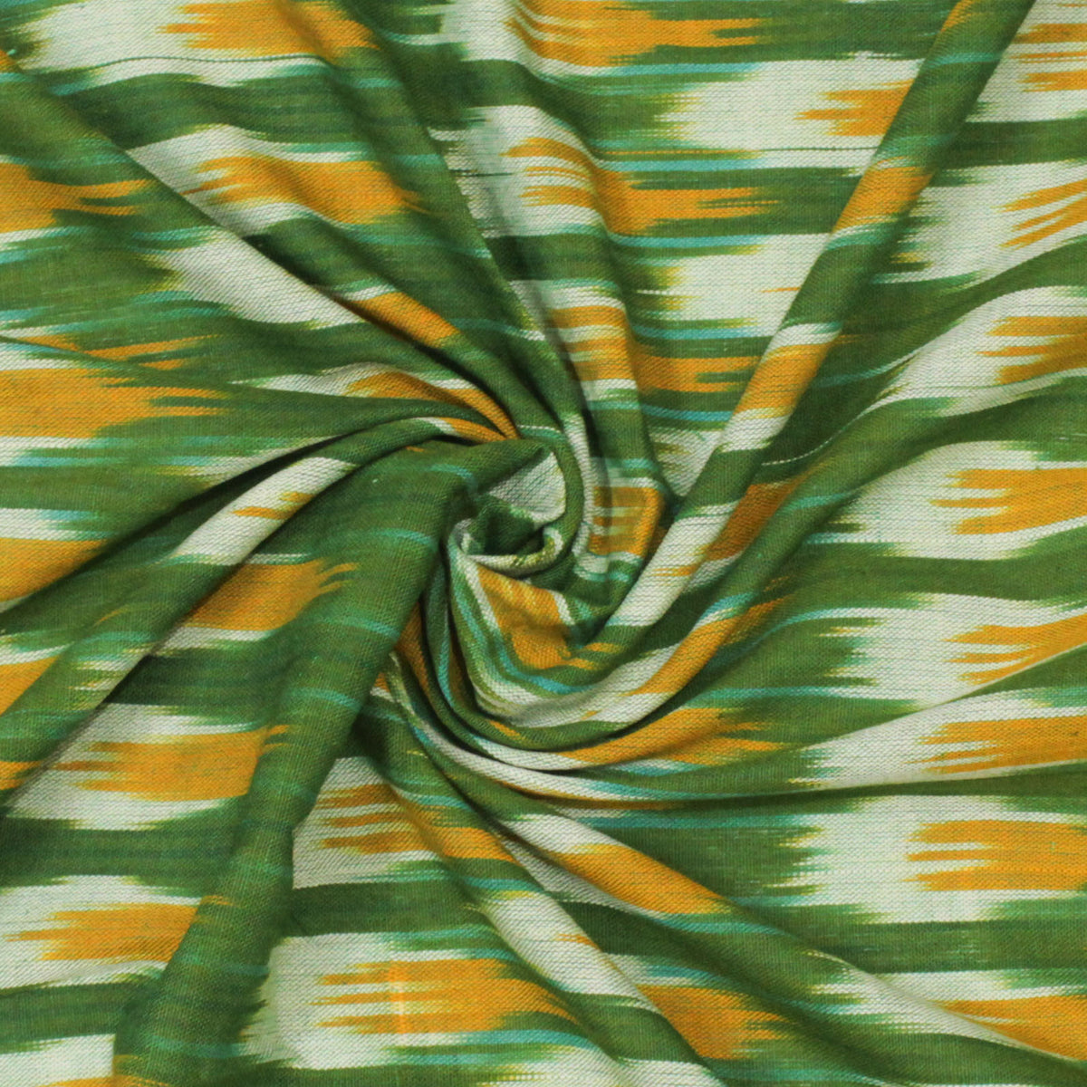 Ikat Hand Woven Cotton Fabric Design - Green & Yellow Weaves