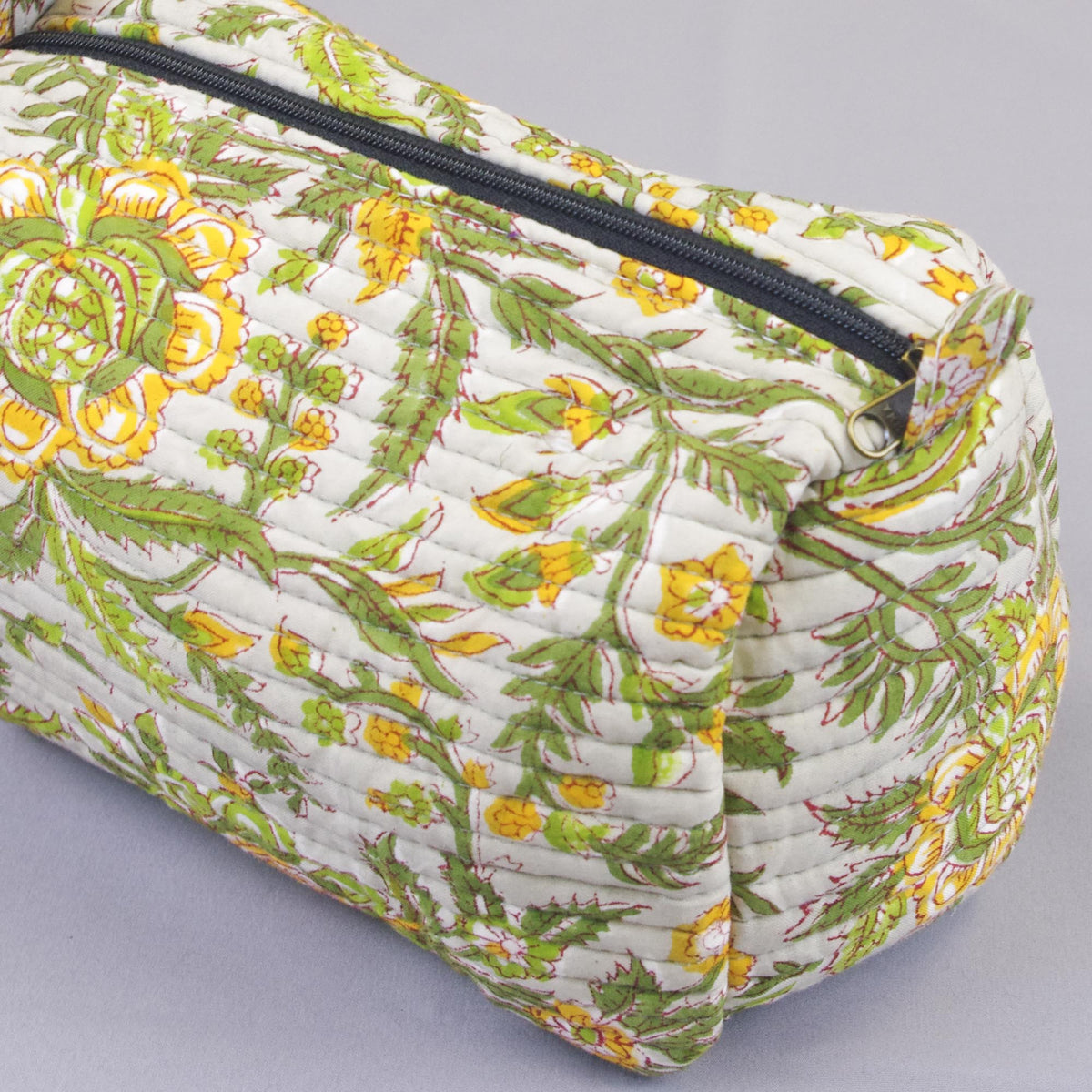 Block Print Makeup Pouch or Pencil Case- Yellow Green Vines