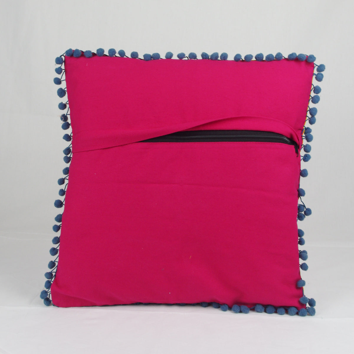Suzani Woolen Embroidered Cotton Square Cushion Cover - Pink