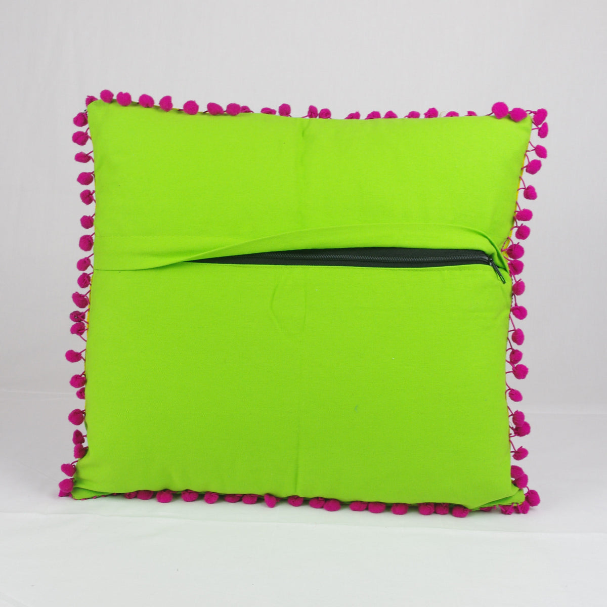 Suzani Woolen Embroidered Cotton Square Cushion Cover - Green
