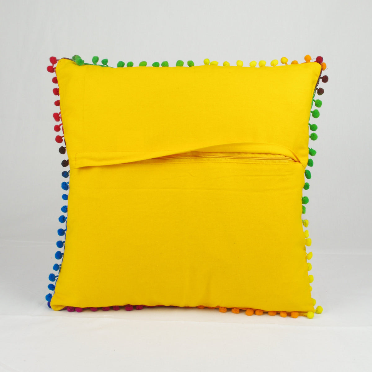 Suzani Woolen Embroidered Cotton Square Cushion Cover - Yellow