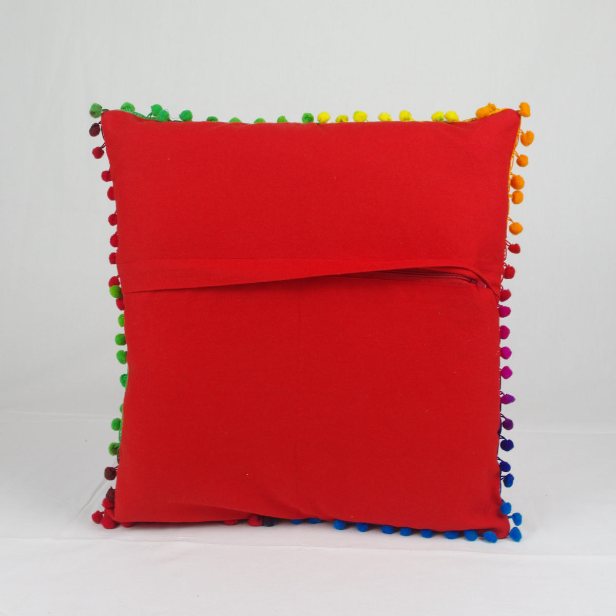 Suzani Woolen Embroidered Cotton Square Cushion Cover - Red
