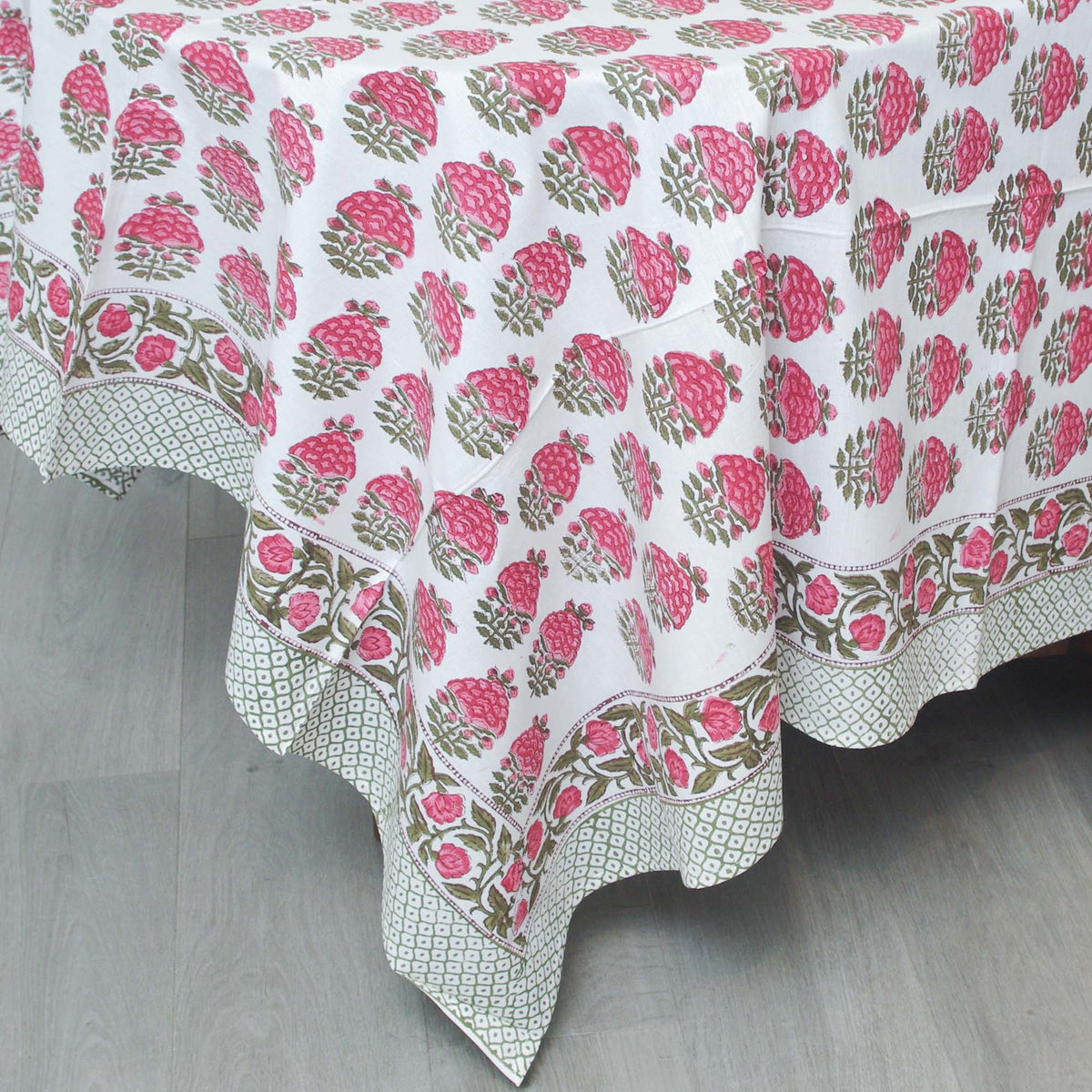Pink Floral Bouquet Block Printed Rectangle Tablecloth Table Cover