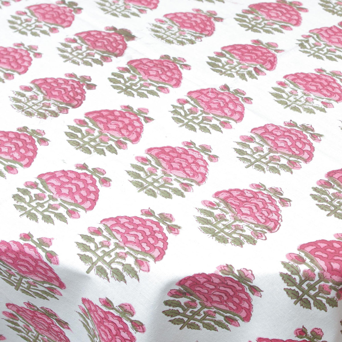Pink Floral Bouquet Block Printed Rectangle Tablecloth Table Cover