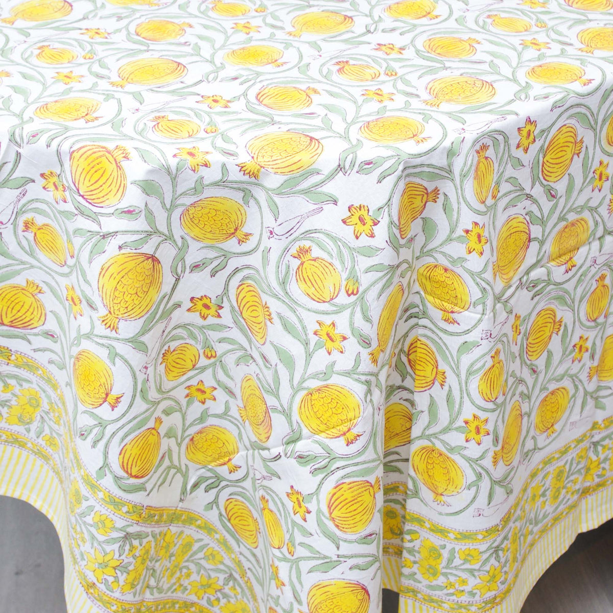 Yellow Tropical Paradise Block Printed Rectangle Tablecloth Table Cover