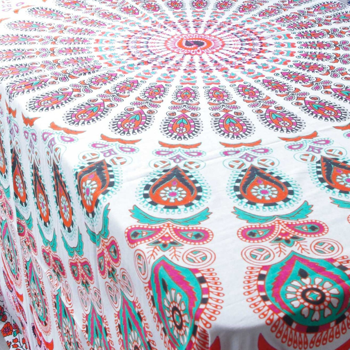 Indian Mandala Tapestry Wall Hanging Bohemian Cover - Orange White