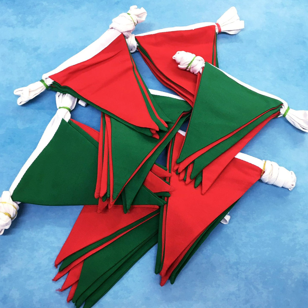 Red & Green Double Layered Fabric Christmas Bunting Banner 10 Flags