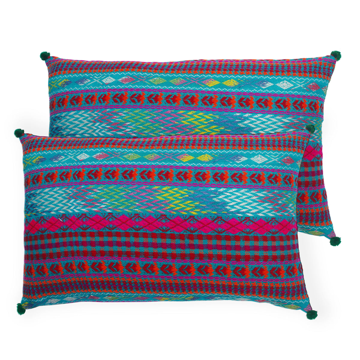 Packung mit 2 länglichen handgewebten Kissenbezügen aus Baumwolle – mehrfarbig