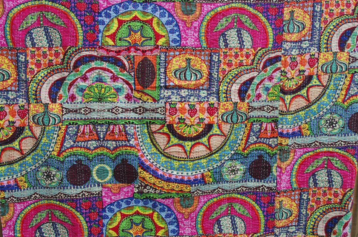 Patchwork Multicoloured hand stiched Indian Kantha Quilt-Kantha Decor