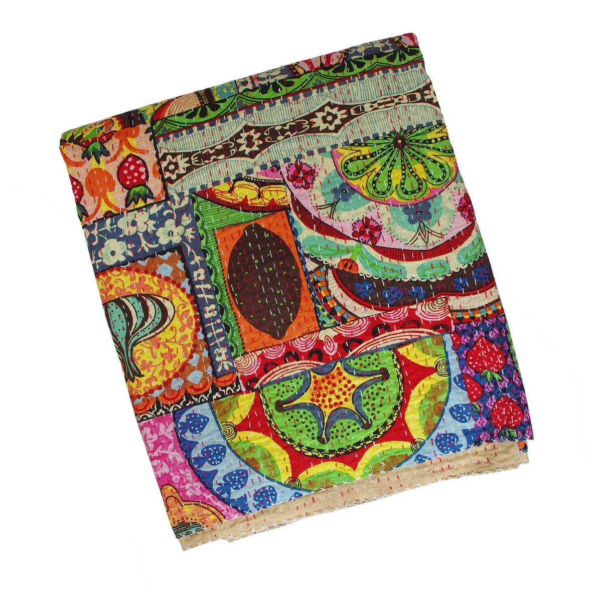 Patchwork Multicoloured hand stiched Indian Kantha Quilt-Kantha Decor