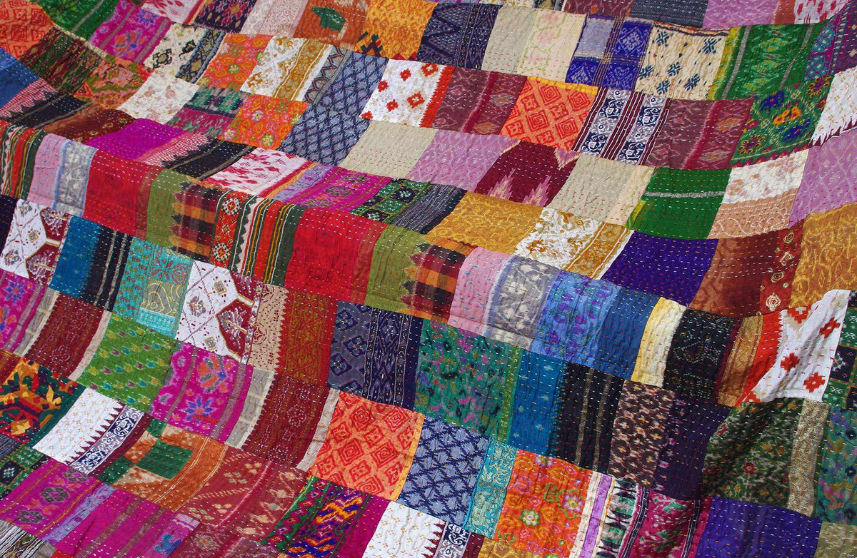 Vintage Silk Patchwork Indian Kantha Quilt SILK7 Kantha Decor